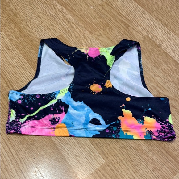 Justice Colorful Splatter Print Kids Sports Bra. Activewear Athleisure Athletic - Picture 3 of 6